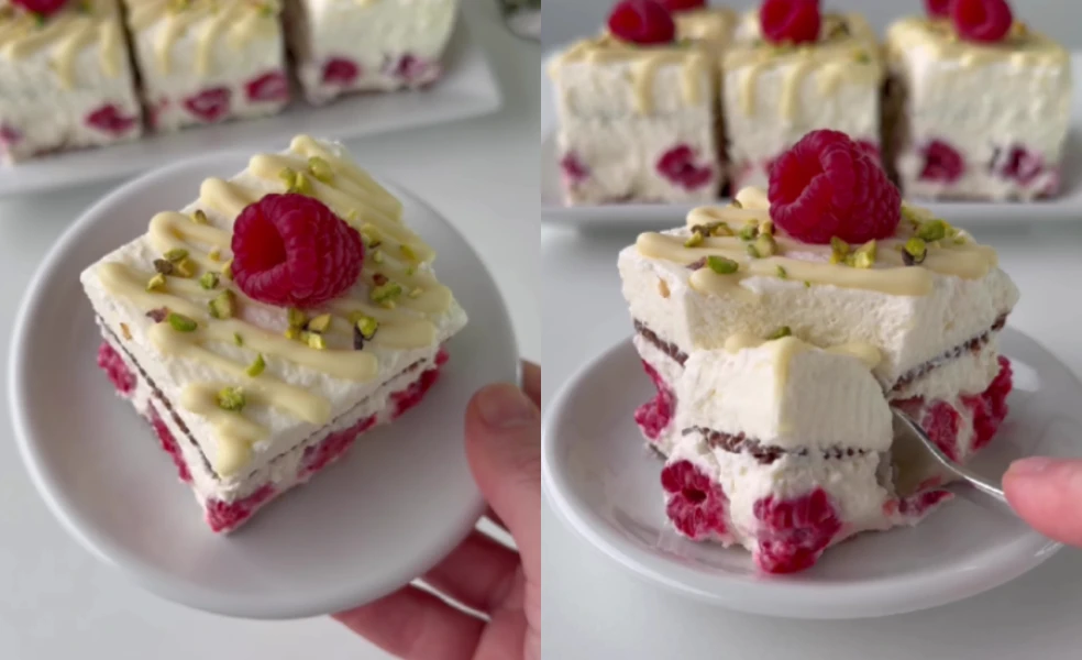 Nepečené tvarohové rezy s malinami a bielou čokoládou