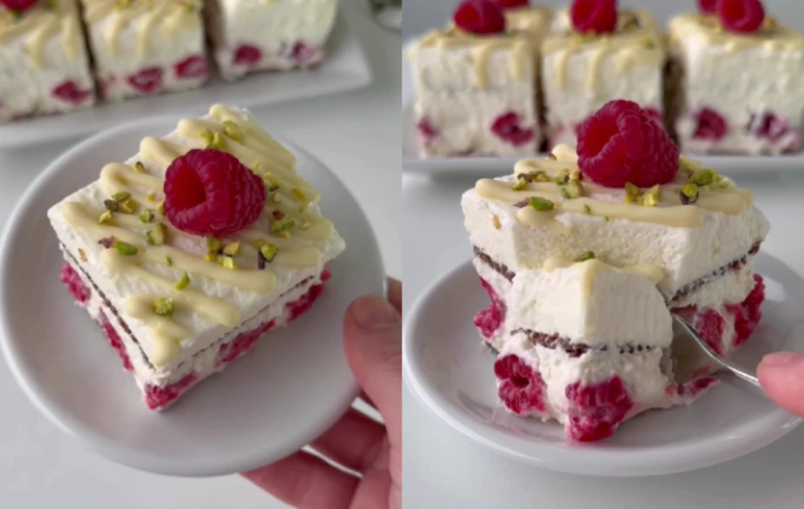 Nepečené tvarohové rezy s malinami a bielou čokoládou